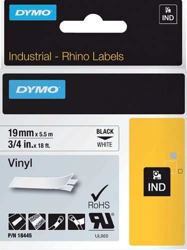 Labeltape Dymo Rhino industrieel vinyl 19mm wit 1 Stuk