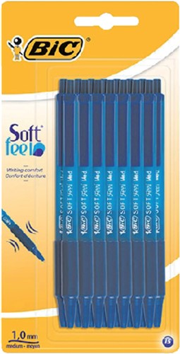 Balpen Bic soft feel clic M blauw 15 Stuk