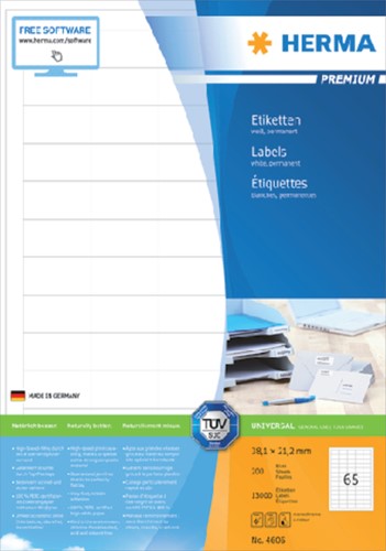 Etiket HERMA 4606 38.1x21.2mm prem wit 13000stuks 200 Vel