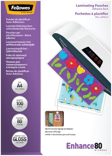 Lamineerhoes Fellowes zelfklevend A4 2x80micron 100 Stuk-3