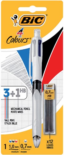 Balpen Bic 3kleuren + vulpotl HB 0.7mm M wit 1 Stuk