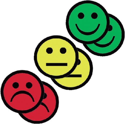 Magneet smiley 50mm 2x geel 2x groen 2x rood 6 Stuk