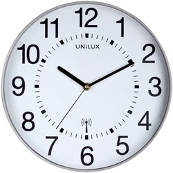 Wandklok Unilux Wave radio dia 30cm zilvergrijs/wt 1 Stuk