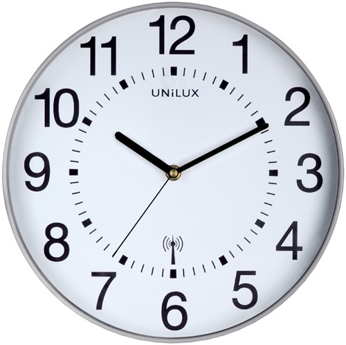Wandklok Unilux Wave radio dia 30cm zilvergrijs/wt 1 Stuk