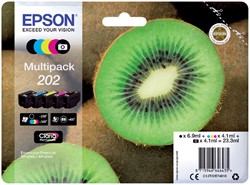 Inktcartridge Epson 202 T02E74 zwart + 3 kl +f-zw 5 Stuk