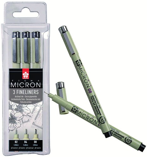Fineliner Sakura Pigma Micron 3 breedtes zwart 3 Stuk-2