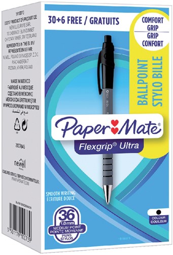 Balpen Papermate Flexgrip Ultra M zwart valuepack 36 Stuk-3