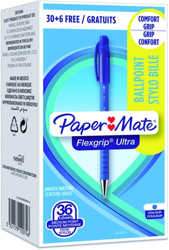 Balpen Papermate Flexgrip Ultra M blauw valuepack 36 Stuk-2