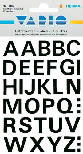 Etiket HERMA 4163 15mm letters A-Z zwart 1 Vel