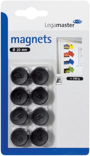 Magneet Legamaster 20mm 250gr zwart 8 stuks 8 Stuk
