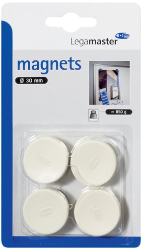 Magneet Legamaster 30mm 850gr wit 4 stuks 4 Stuk