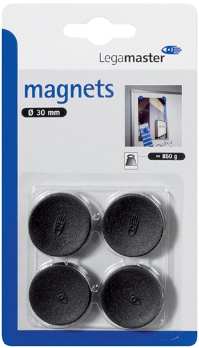 Magneet Legamaster 30mm 850gr zwart 4 stuks 4 Stuk