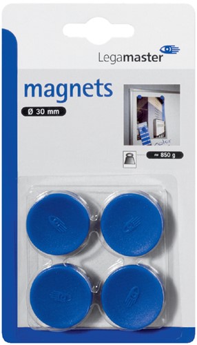 Magneet Legamaster 30mm 850gr blauw 4 stuks 4 Stuk