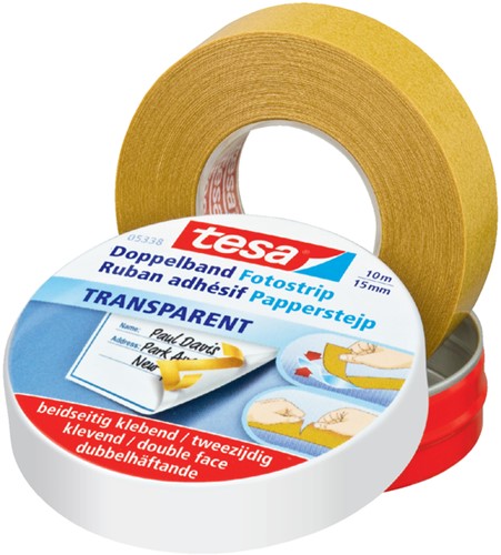 Dubbelzijdig knutseltape tesa 10mx15mm beige blik 1 Rol